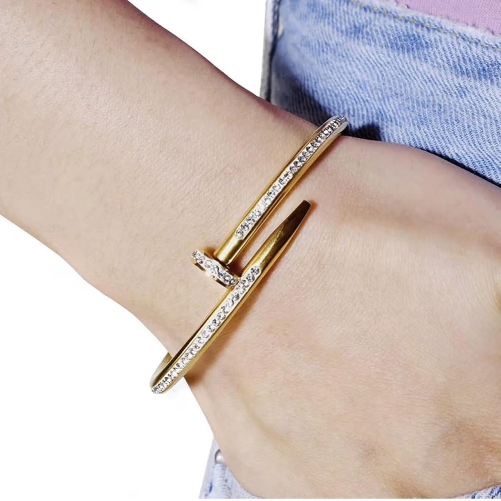 18K Gold Plated Designer Nail Zircon Bracelet | Cuff Bangle